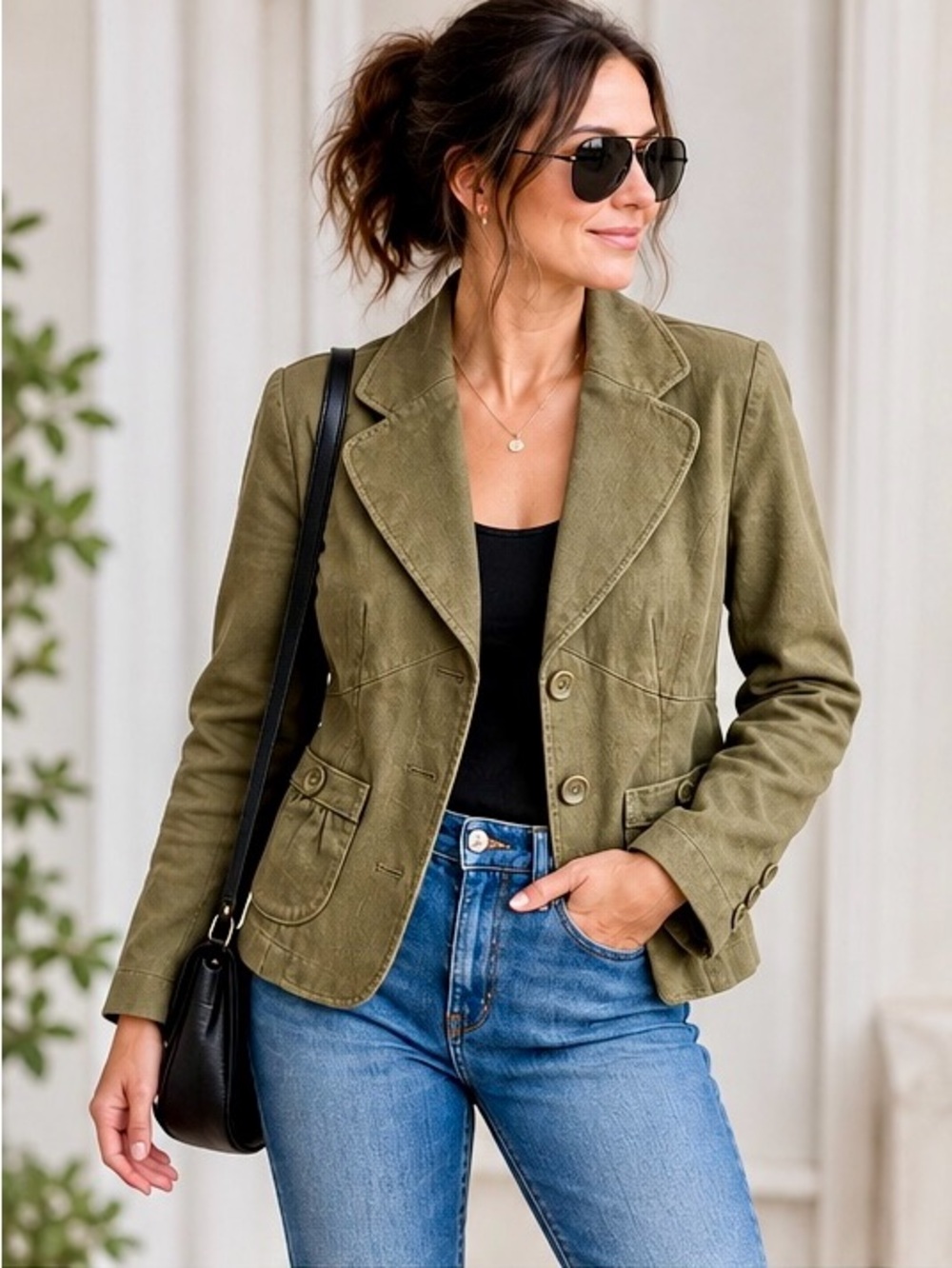 Apt. 9 Olive Green Cotton Utility Blazer Jacket Size 10
